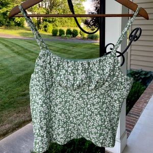 light green floral tank top, tag says large but fits like a medium
